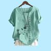Women Fashion Short Sleeve Top Laides Cotton Linen Blouse Summer&fall Fashion Flower Print Loose T-shirt