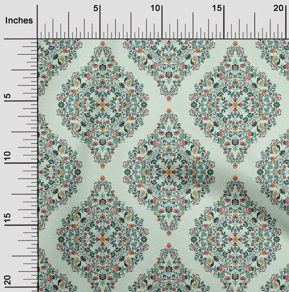 oneOone Cotton Flex Dusty Teal Green Fabric Asian Paisley Floral Dress Material Fabric Print Fabric By The Yard 40 Inch