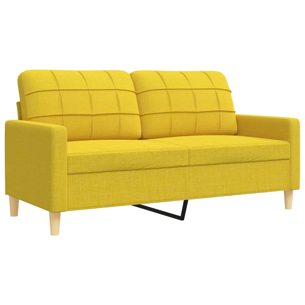 4 Piece Sofa Set with Footstool and Decorative Cushions Light Yellow Fabric