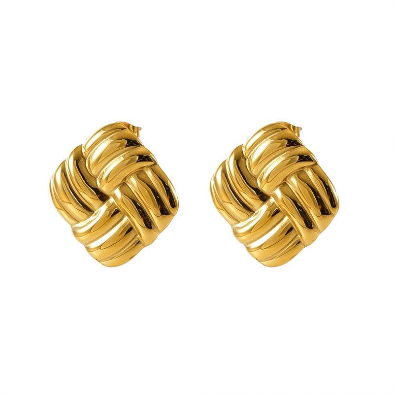 Французская высокая мода персонализированные серьги-пусеты с покрытием из 18-каратного золота серьги из нержавеющей стали с квадратной текстурой серьги с темпераментом