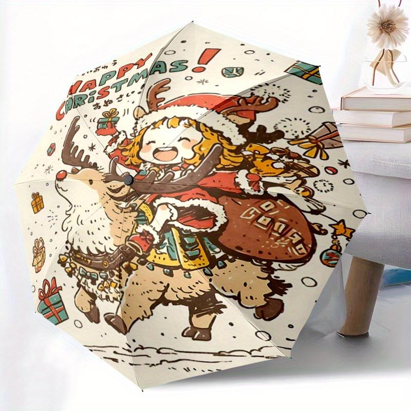 1pc Happy Christmas Adventure Durable Cartoon Folding Umbrella, Portable Compact Umbrella for Men and Women Y047