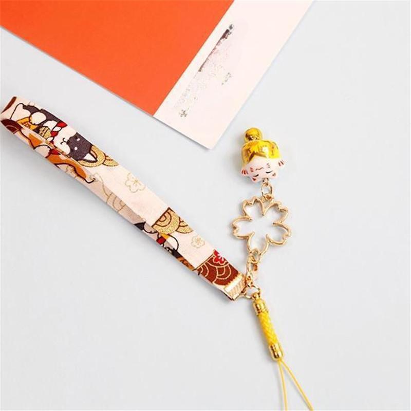 Kawaii ремни для мобильного телефона, очаровательный брелок Lucky Cat, ремешок для iPhone, короткий ремешок для мобильного телефона, веревочные ремешки, милый мобильный кулон