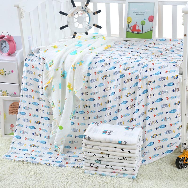 Muslin 120*120CM Cotton Baby Swaddles Soft Newborn Blankets Bath Gauze Infant Wrap Sleepsack