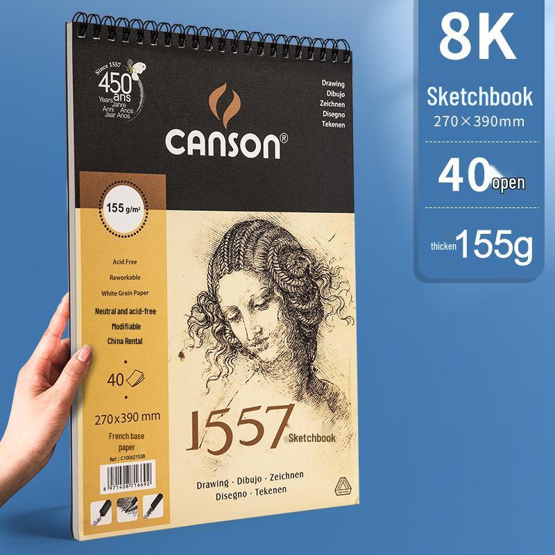 Скетчбук Canson 1557 на спирали, вертикальная обложка, портативный, формат 8k, тонкие страницы, идеально подходит для студентов-художников.