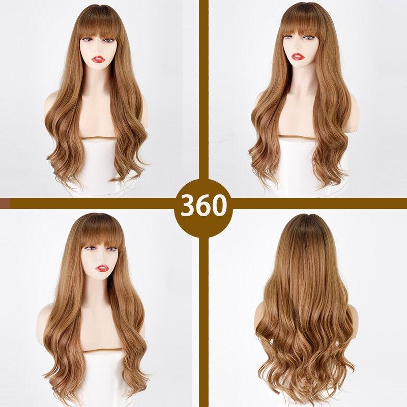 LISI HAIR Synthetic Wig Long Natural Wavy Brown Hair Wigs with Bangs for Women Cosplay Party Lolita Heat Resistant Fiber