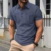 Men's Simple New Long Placket Buttoned Lapel Double Pockets Solid Colour Short-sleeved Casual Polo Shirt Tops