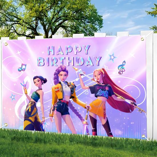 Фоновая ткань Демон Фильм Охотники С Днем Рождения Баннер Задник Подвесная ткань Украшение Детские товары для вечеринки