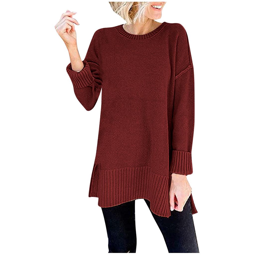Женский модный однотонный свитер с круглым вырезом и длинным рукавом, пуловер, топ