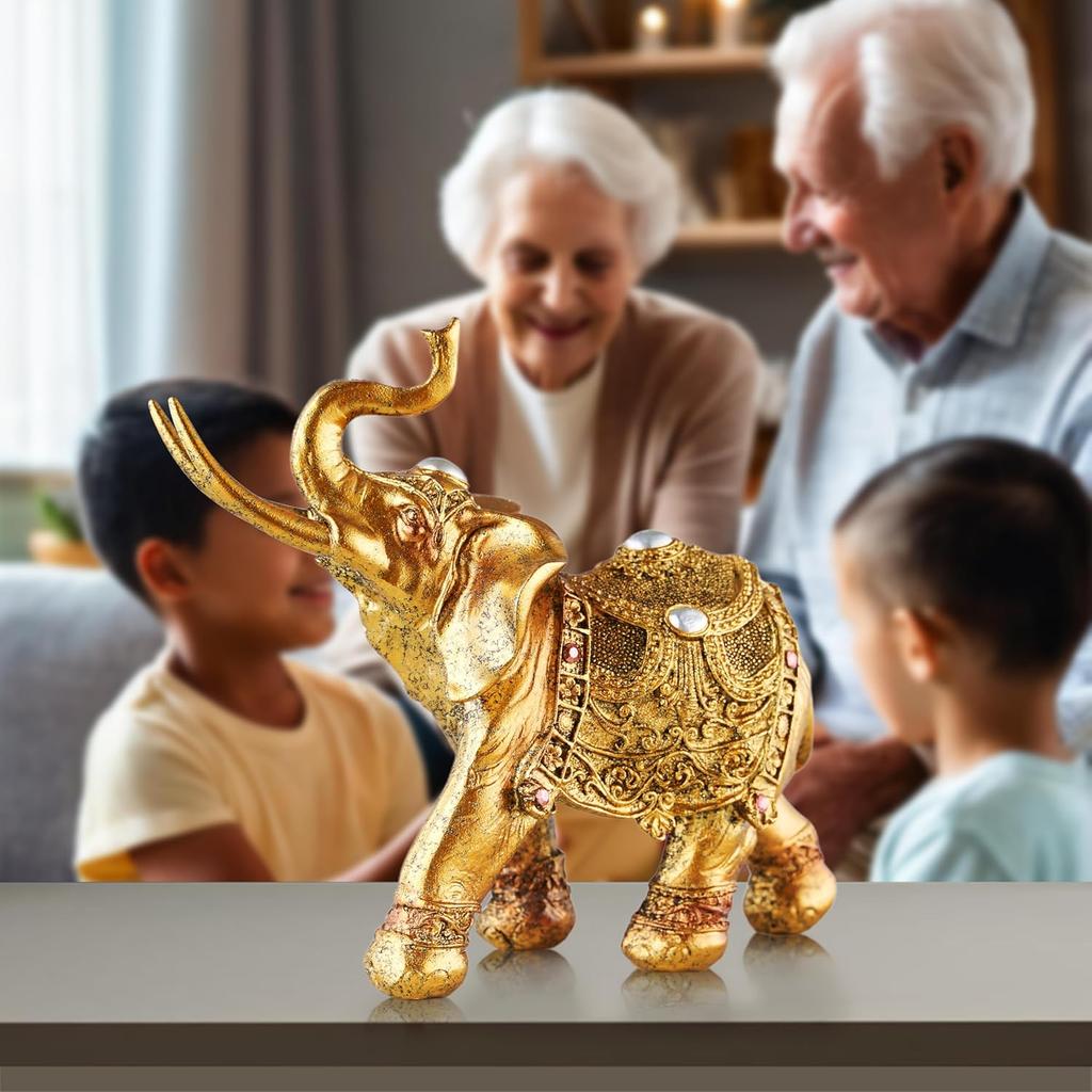 Счастливая статуэтка слона, 7-дюймовая элегантная фигурка слона для домашнего декора, уникальное и изысканное украшение для гостиной, центральный элемент стола, полки