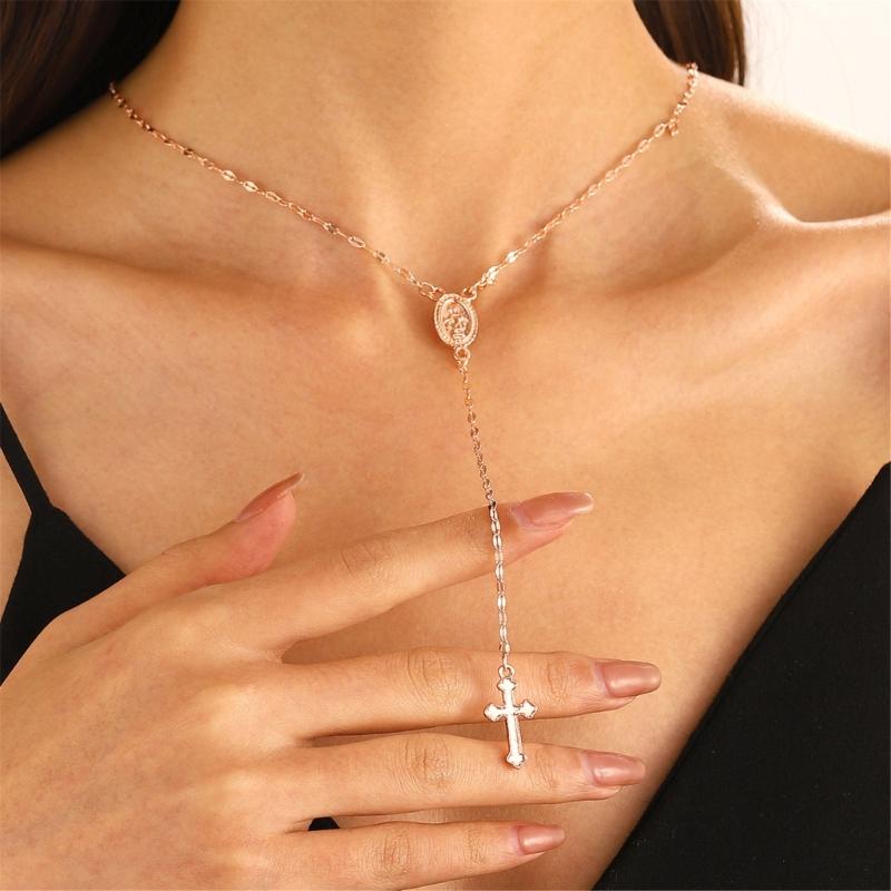 Religious Cross Necklace Gothic Style Clavicle Chains Vintage Crucifix Pendant Neckchains Handmade GIfts for Women Girl