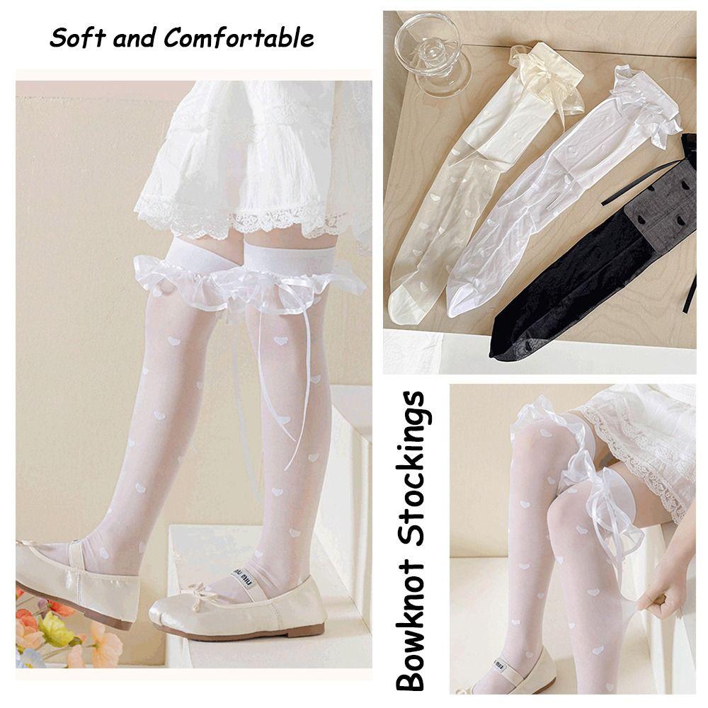 Nylon Lolita Sock Bowknot Lace Bowknot Socks Baby Dress Girl Long Socks