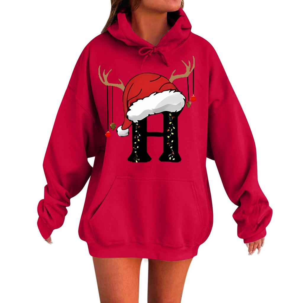 Ladies Fashion Casual Long Sleeve Printed Round Neck Hoodie Pullover Top With Pockets