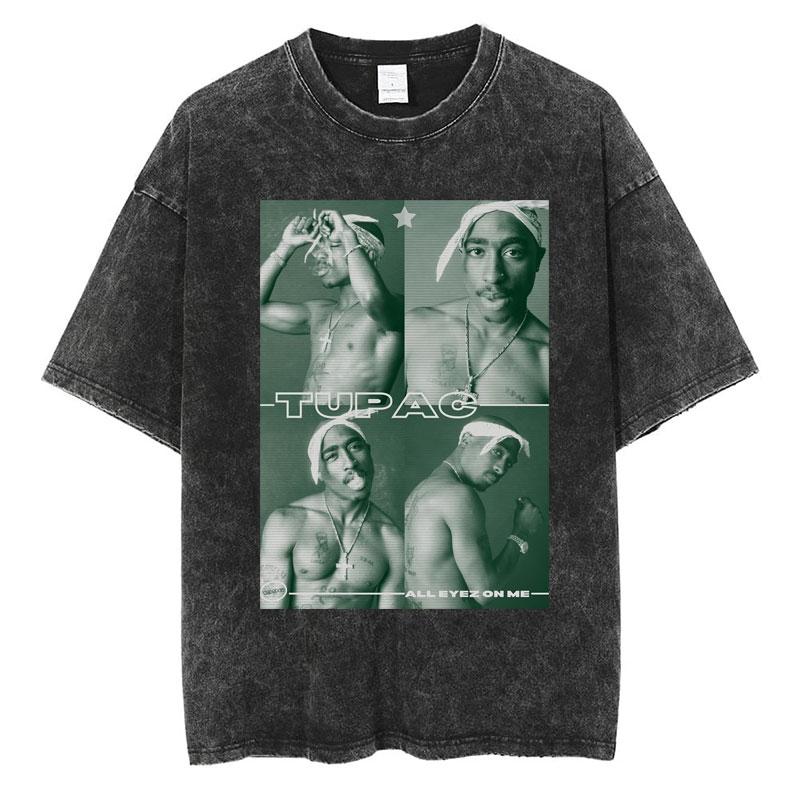 Футболка мужская Tupac 2pac All Eyez on Me Cross Винтажная стираная Хип-хоп Мода Ретро Футболка Мужская Повседневная Оверсайз Футболки