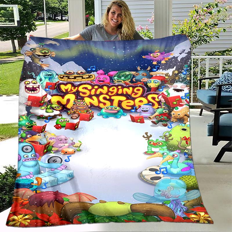 1pc Blanket My Singing Monsters Print Design, Lightweight Blanket for Sofa, Bed- Soft &Warm, Gift for All Seasons like Christmas, Halloween