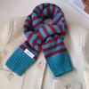 Korean Merite Stripe Knit Wool Scarf - Women's Warm Double Layer College Style Neck Warmer