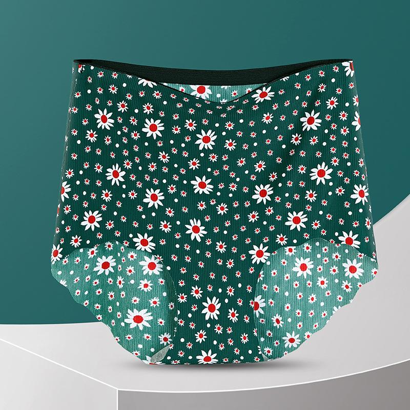 Printed Seamless High Waisted Underwear for Women Made Silk Waist Cinching Hip Lifting Design Large Size Summer Thin Cotton Crotch Triangle Panties