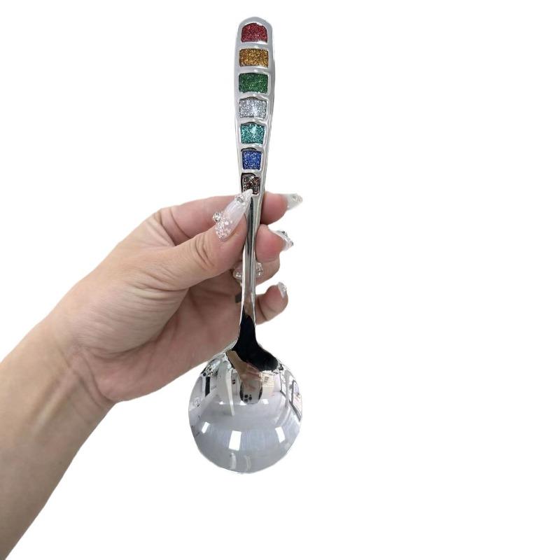 BEPAN 1/2PCS Stainless Steel Colorful Enamel Spoon European Noble Spoon Western Food Spoon Household Desserts Tableware