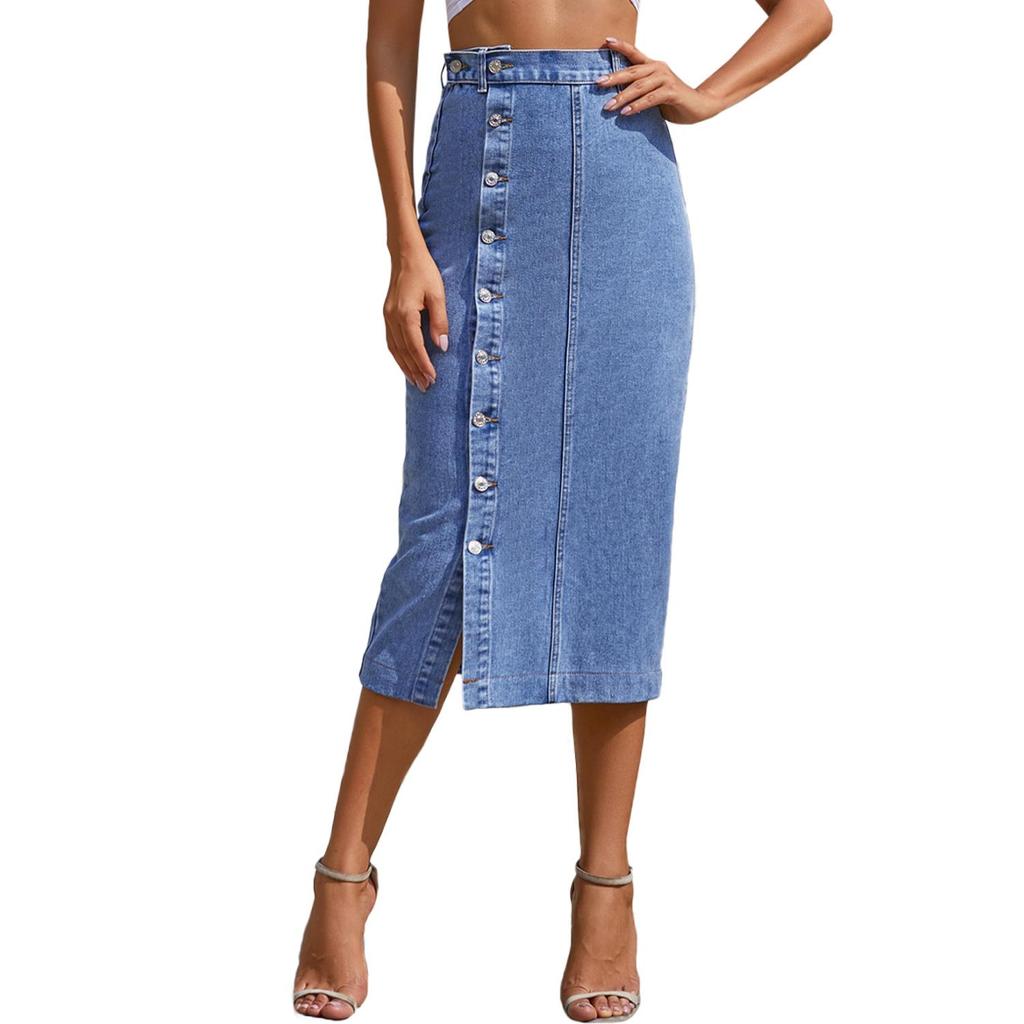 Ayollar Modasi Yuqori Bel Denim Yubka Yirtig'i Uzun Jinsi Yubka