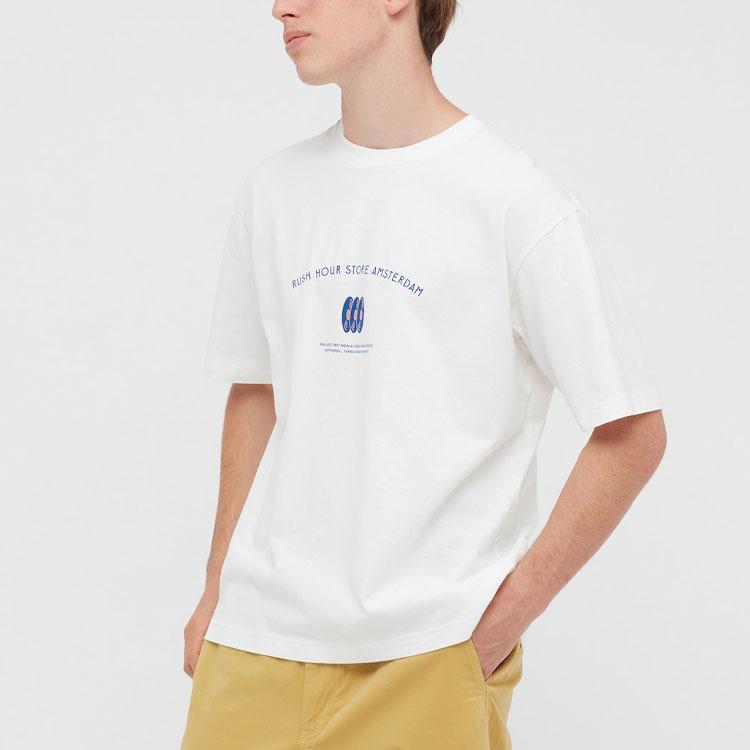 Uniqlo Футболка унисекс с круглым вырезом и принтом в виде букв, топ Белый 434377-00