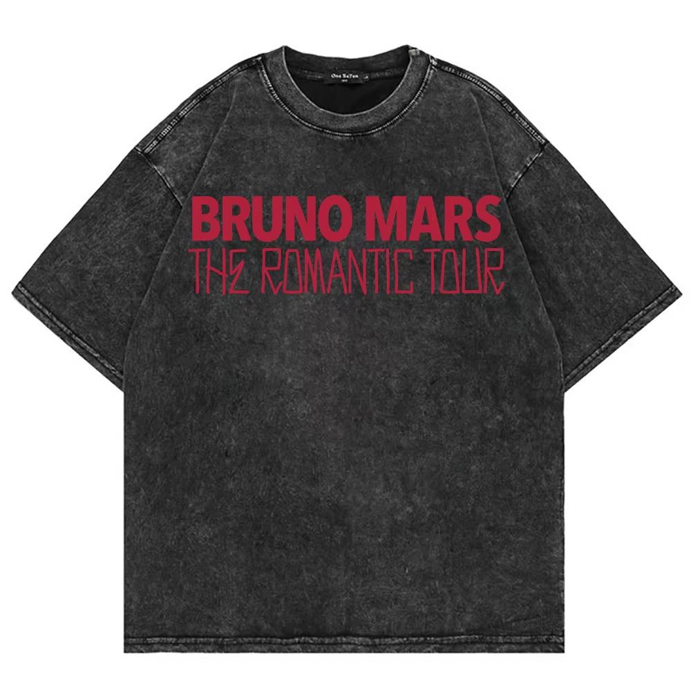 Cotton Vintage Washed Bruno Mars The Romantic Tour T Shirt Fashion Men Aesthetic Acid Wash Tees Shirts