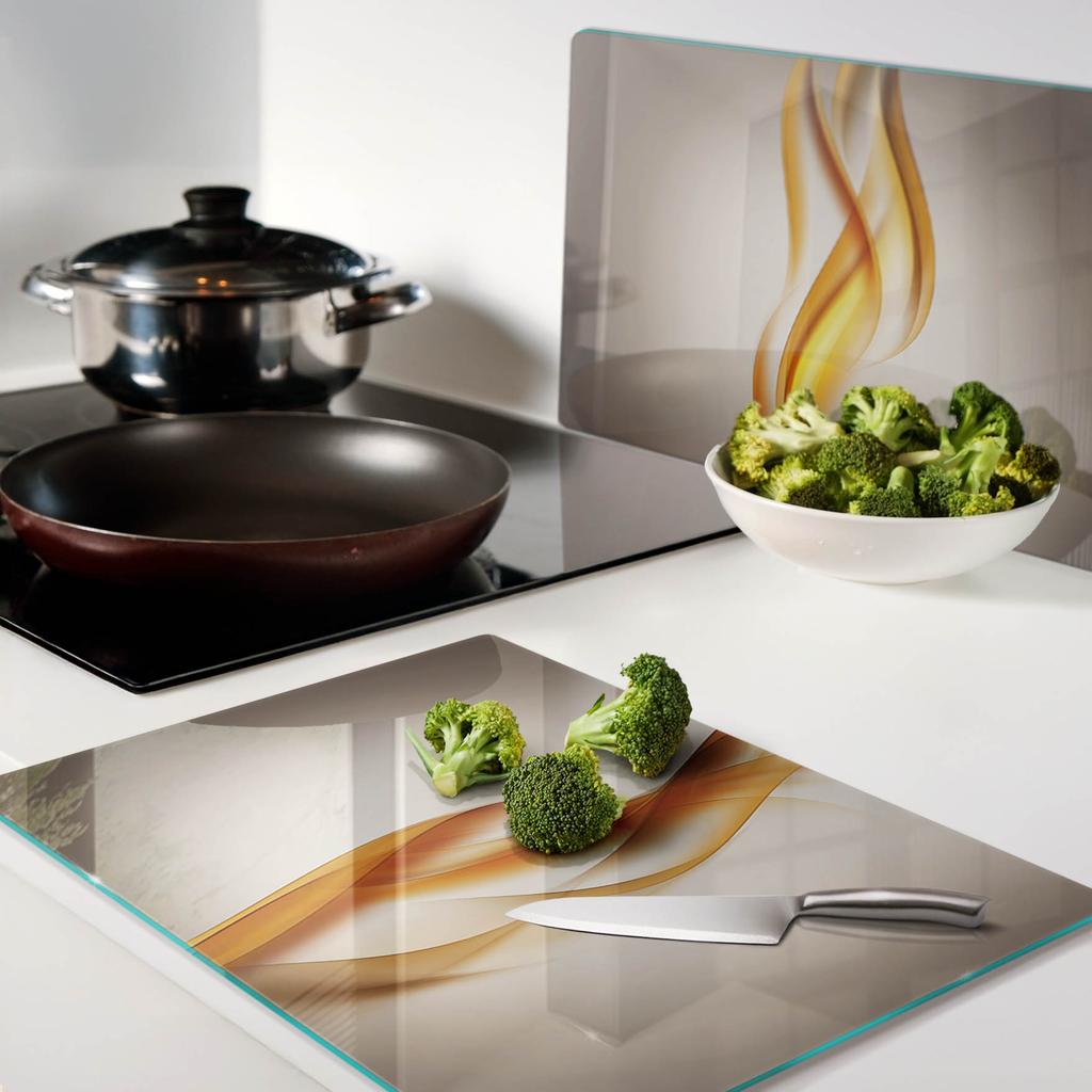 Glass Kitchen Serving Boards with Abstract Wave Graphics 2x40x52 cm