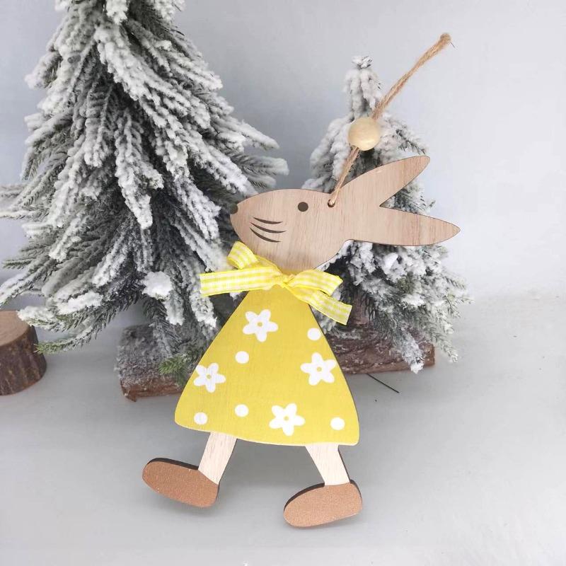 12/6pcs Vintage Bunny Easter Ornaments, Wooden Rabbit Eggs, Spring Party Decorations Festive Tree Charms Seasonal Garden Accents