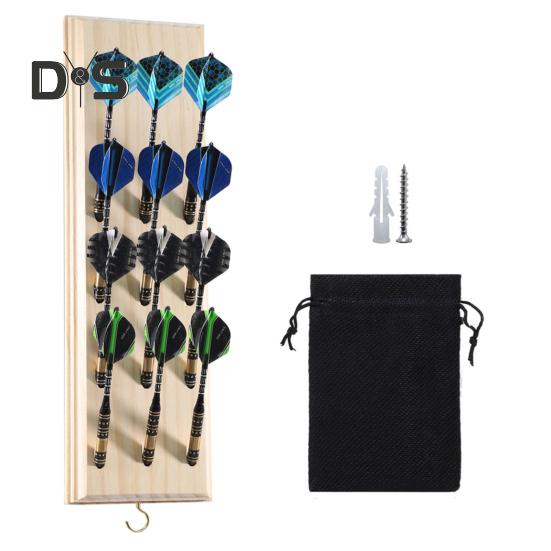 Настенный держатель для дротиков, деревянная кассета для дротиков, стойка для дротиков с 12 наконечниками, металлический крючок и сумка для хранения аксессуаров