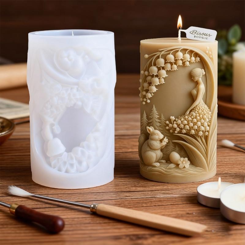 Floral Maiden Cylinder Silicone Candle Mould Food Grade Silicone For Making Candle Soap Chocolate Easter Decoration