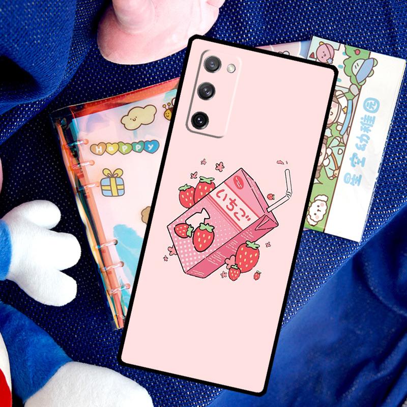 Милый японский чехол со клубничным молоком для Samsung Galaxy S26 Ultra S24 S23 S22 S21 S25 Ultra S10 S20 Plus S25 FE Чехол Funda