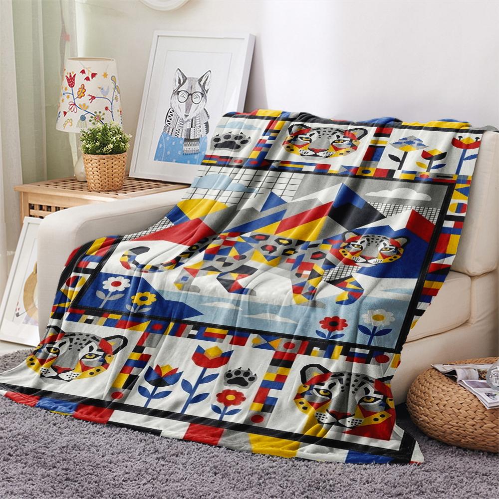 Snow Leopard Animal Print Flannel Blanket, High quality Comfortable for All Seasons, Home Decor, Warmth and Comfort, Perfect for Christmas Gifts126