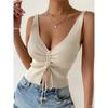 New Summer Women Drawstring Front Ribbed Knit Tops Femme Sexy V Neck Sleeveless Crop Top Clothes High Stretch Split Cropped Tank