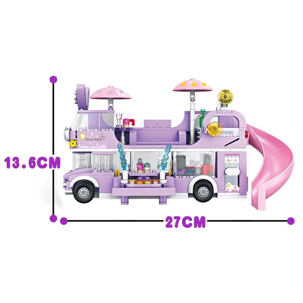 486PCS Girl Friends Double-Storey Star Rabit Bus Building Blocks Toys STEM Bricks Toys Friends Figures Flower Christmas Day Purple Color Toys Girls