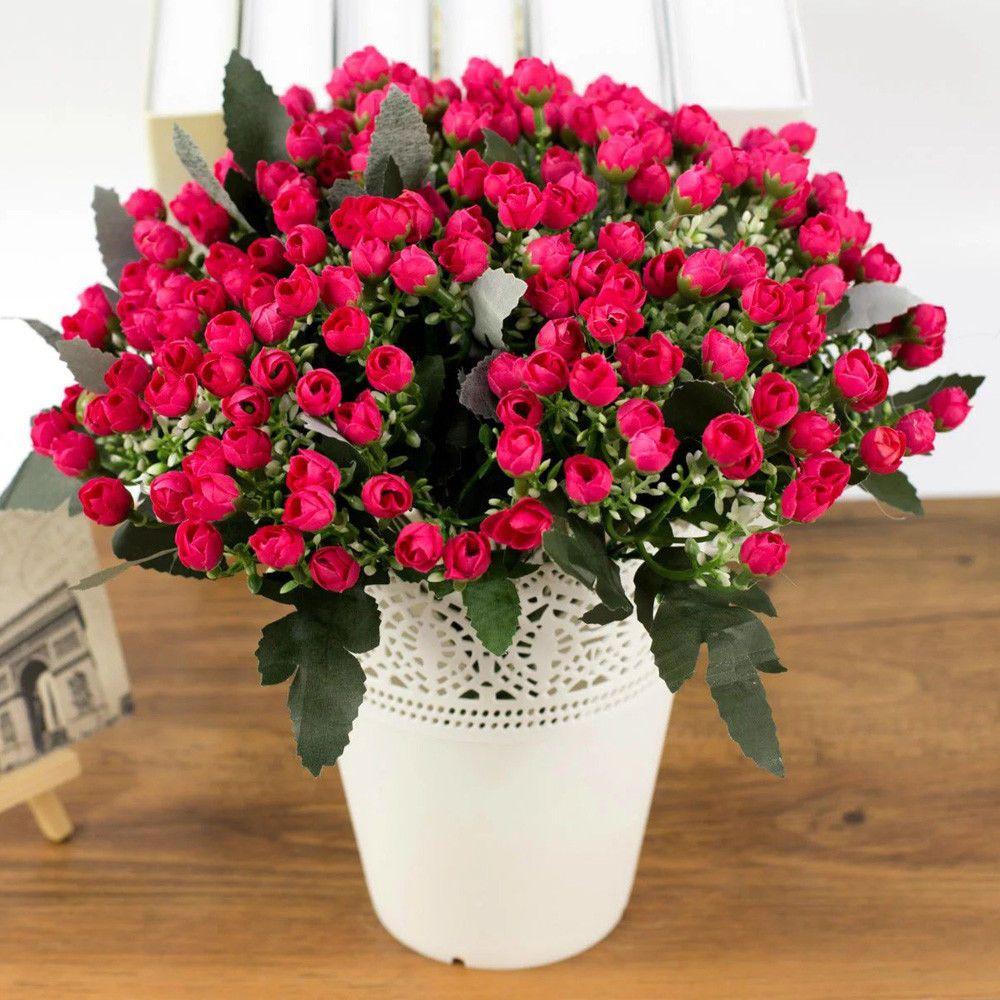 Handmade DIY Craft Silk Bunch Wedding Decoration Small Bud Rose Bridal Bouquet Artificial Flowers