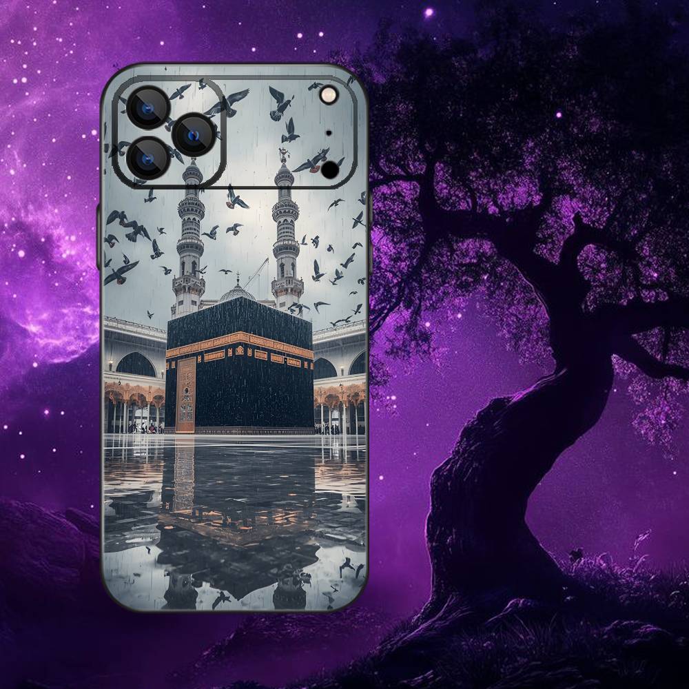 Мусульманский и Кааба Чехол для телефона Для iPhone 17,16,15,14,13,12,Pro,Max,Plus,E,SE4,Air,Mini Черный Мягкий Коробка
