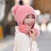 New High Quality Warm Hat Women Rabbit Fur Winter Hat Female Fashion Add Fur Lined Pompoms Knitted Hat