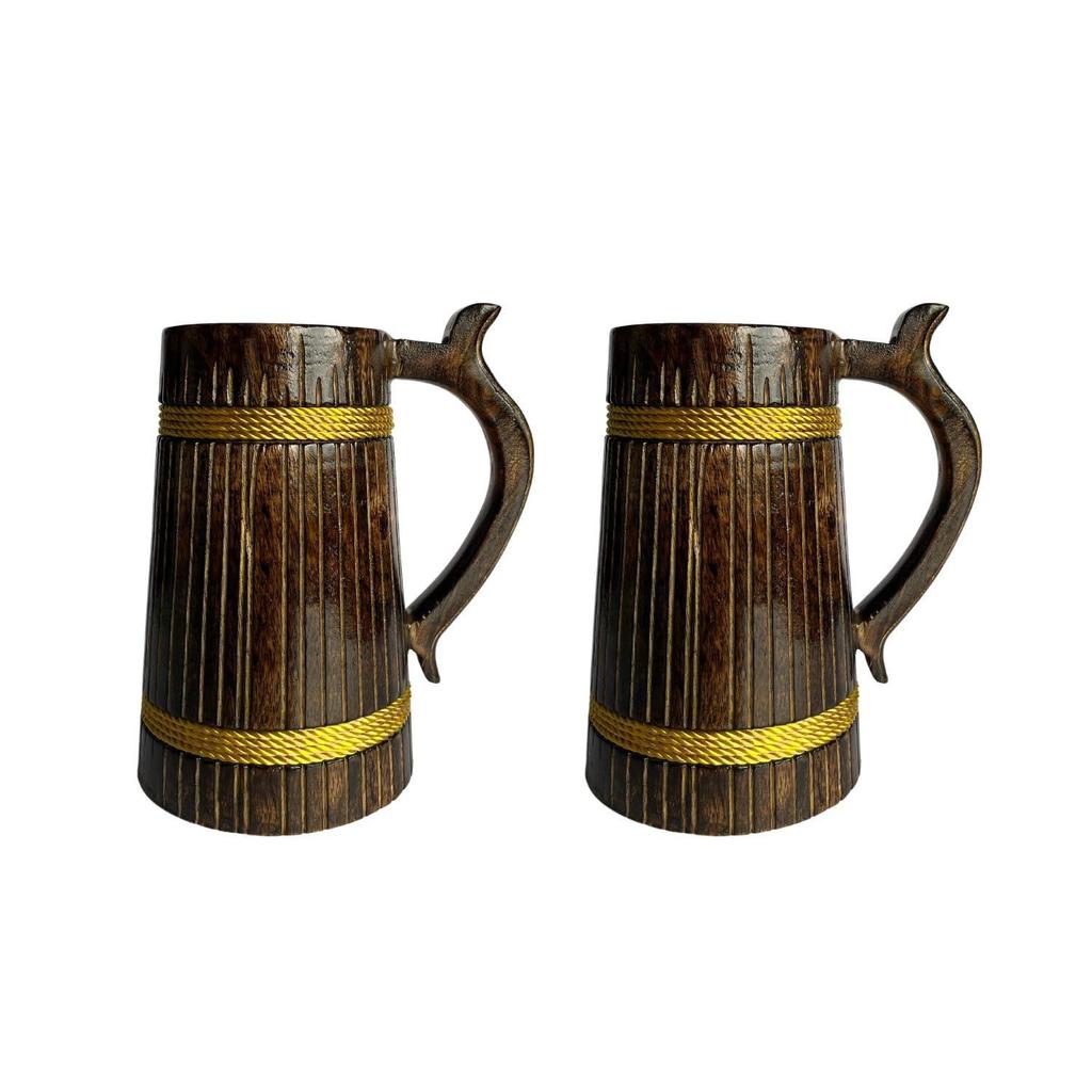 500ml Handmade Wooden Beer Mug, Mango Wood with Sheesham Finish, Barrel Style, Lightweight & Durable, for Craft Beer, Home Bar, Café, Party, Gift