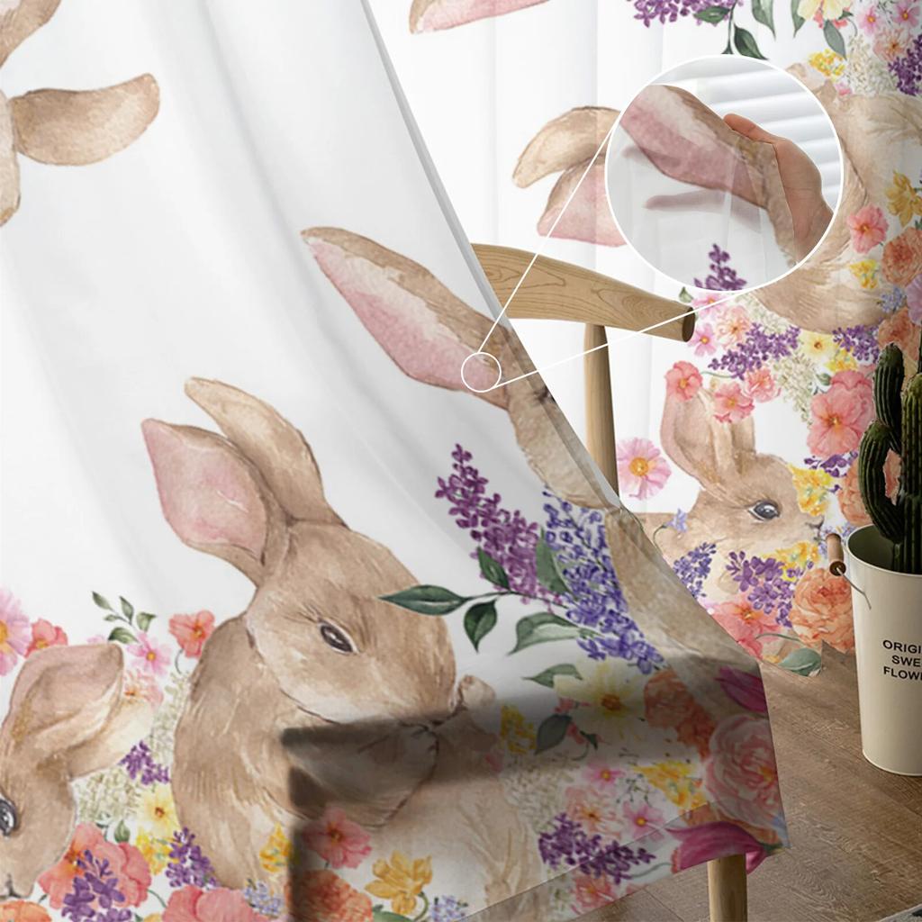 Пасхальные цветы кролика акварельные шифоновые прозрачные шторы для гостиной украшения дома оконная вуаль тюлевые шторы