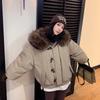 Women’s Short Hooded Windproof Thicken Warm Winter Jacket With Fur Lapel