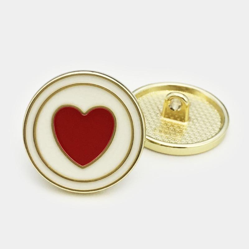 High-end Round Red Heart-shaped Metal Button Women's Coat Buttons Windbreaker Sweater Coat Buttons Shirt Decorative Buttons