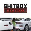 1Pc 3D ABS Emblem SHITBOX Edition Badge Hillbilly Car Tail Side Sticker White Privilege For VW Golf 4 Ford Focus 3 Toyota Auris Seat Exeo Bmw E46