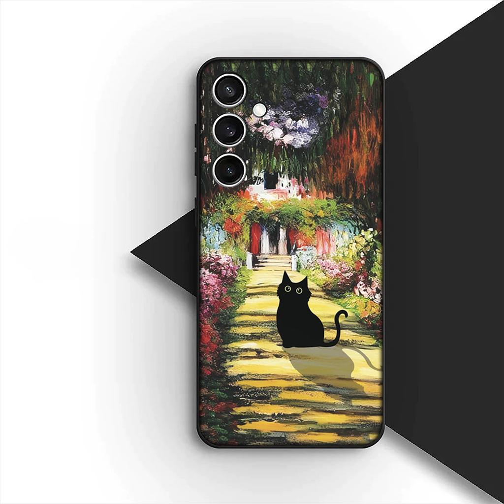 Cover for Samsung Galaxy S24 S25 S23 FE Ultra Plus S7 Edge S25+ S23+ A56 5G Casing Phone Case Claude Monet Waterlily Cat