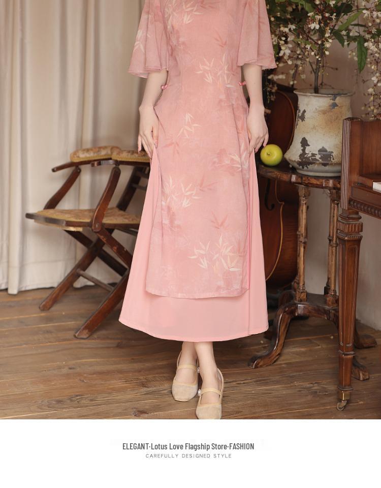 Орхидеево-зеленое летнее ципао 2025: Ао Дай в китайском стиле для молодой девушки на проводы в колледж