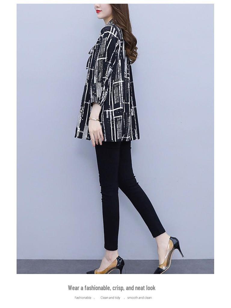 Стильная шифоновая блузка для матерей среднего возраста - Весна/Лето 2024, Свободный крой, Большой размер, Топ с рукавом 3/4