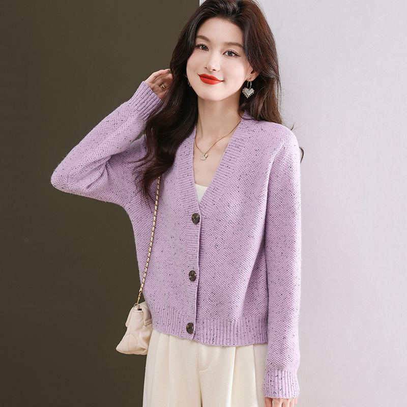 Women's V Neck Knit Cardigan Autumn Winter New Fashion Loose Minimalist Versatile Short Sweater Coat