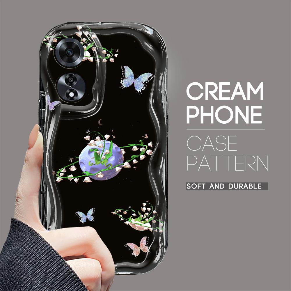 Для OPPO A17 A18 A38 A58 A98 Reno7 Z 8Z 8T 11F 11 Pro Realme 12 Lite 12 Pro C30 Цветы Кремовый Текстурный Чехол Волнистый Край Мягкий Силиконовый Чехол Для Телефона