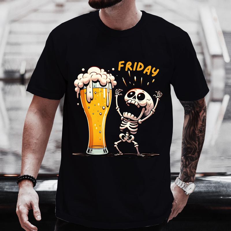 Summer Beer T-Shirts Funny 3D Skull Print T Shirt For Men Fashion New Oversized T-shirt Casual O-neck Short Sleeve Tops Tees