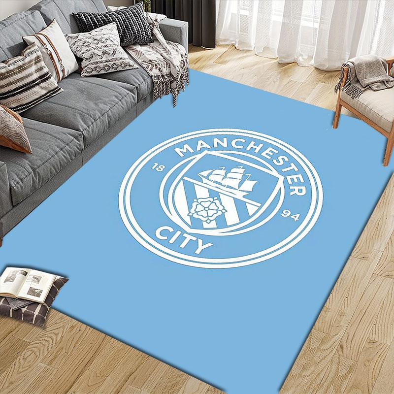 Manchester City Flannel Printed Carpet, Home Sofa Decoration for Living Room & Bedroom, Non‑Slip Play Flannel Floor Mat for Game Room