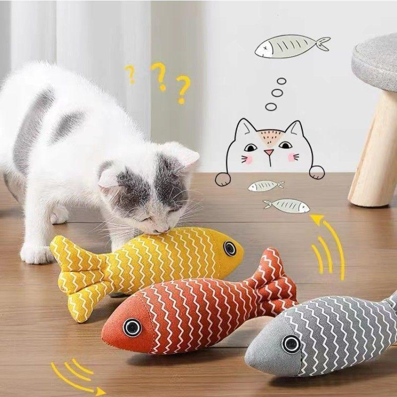 Cat Chew Toy Fish Shaped Linen Bite Resistant Teeth Cleaning Self Entertaining Toy for Bored Cats Home Use