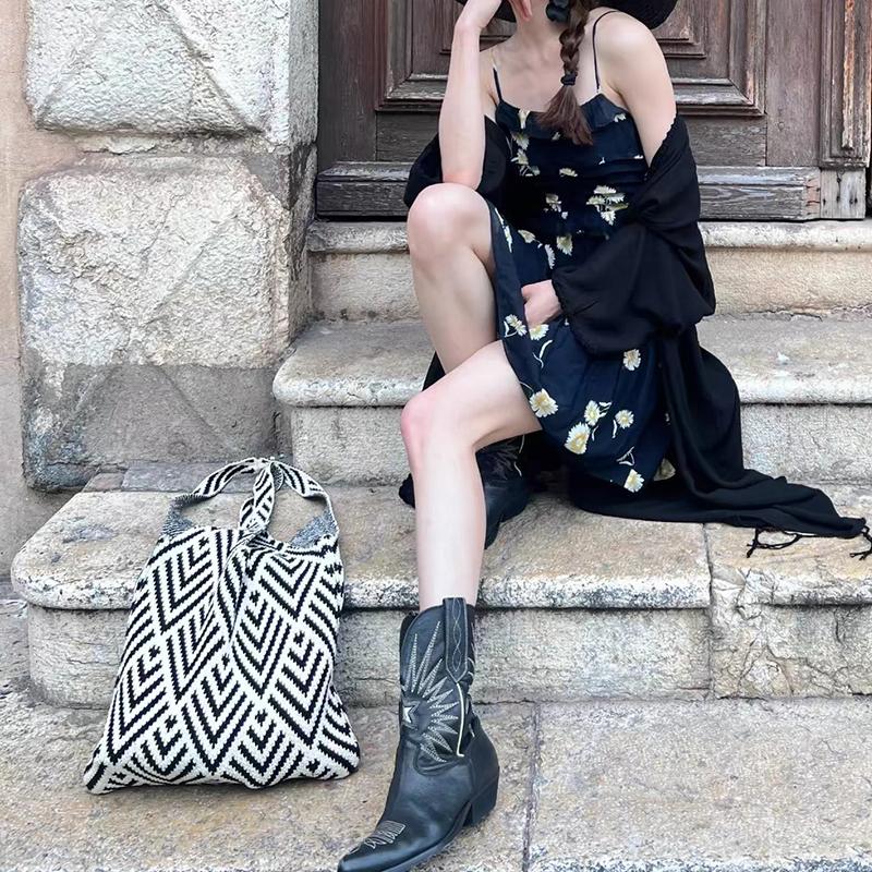 Yogodlns Винтажная геометрия крючком сумки для покупок вязаные сумки большой емкости сумка через плечо модная книжная упаковка для женщин путешествия