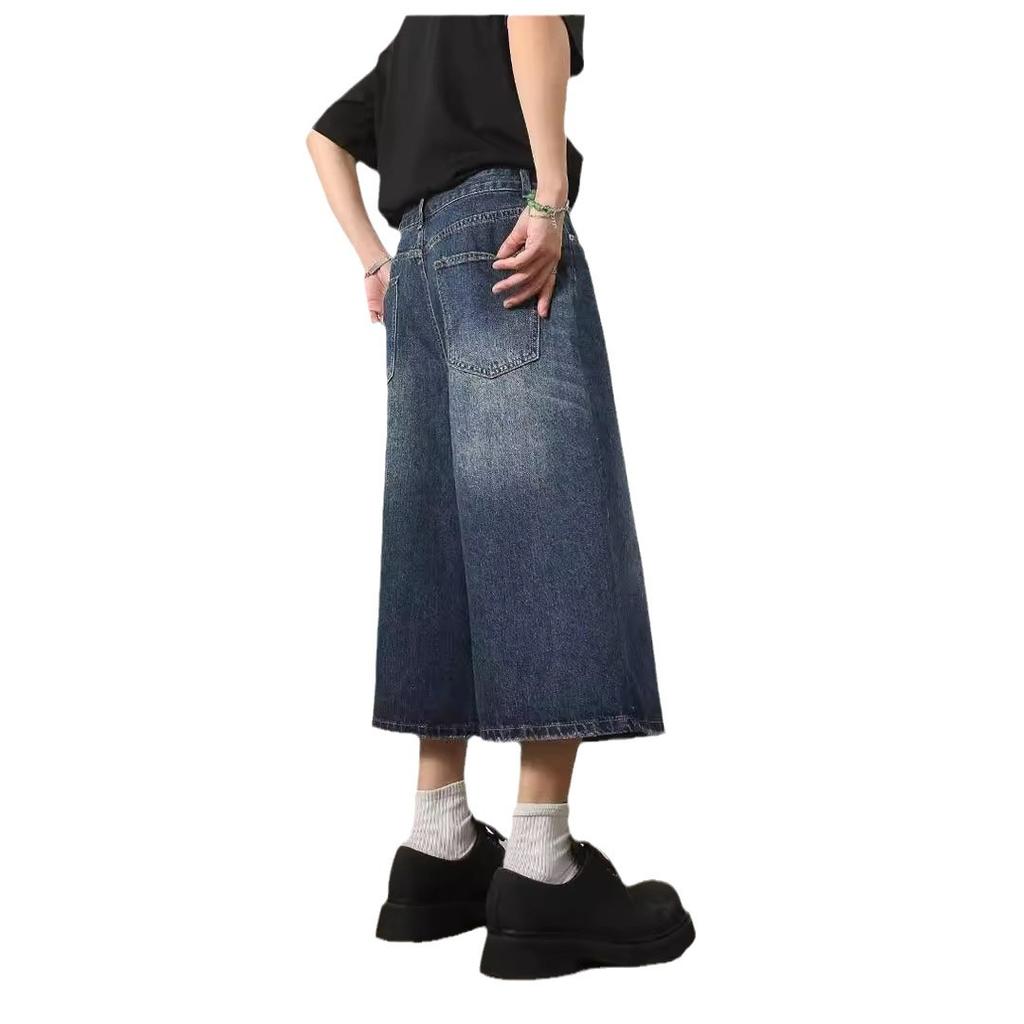 Мужские летние винтажные потертые прямые широкие брюки Seven-minute свободные джинсовые шорты